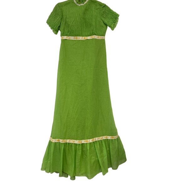 Vintage 1960s Womens Maxi Dress Small Lime Green Smocked A-Line Cottagecore NWT - Picture 1 of 9